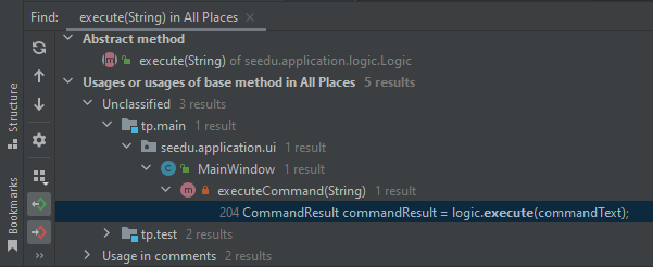 `Find Usages` tool window. `Edit` > `Find` > `Find Usages`.